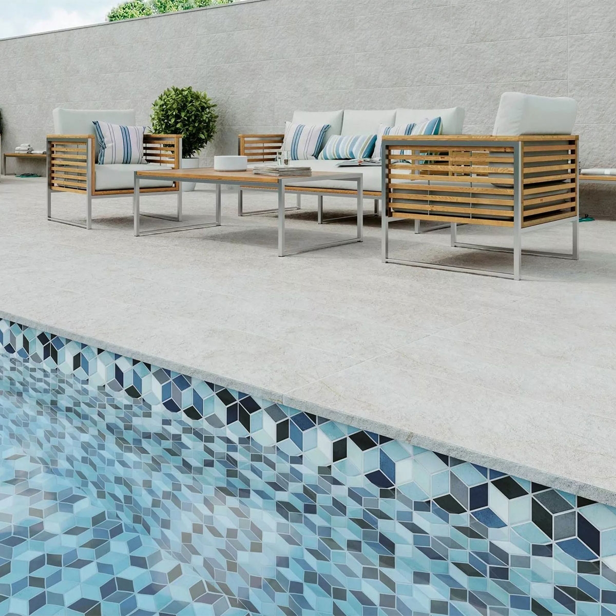 Exterior con pavimento Stonehenge White Antideslizante 40x120