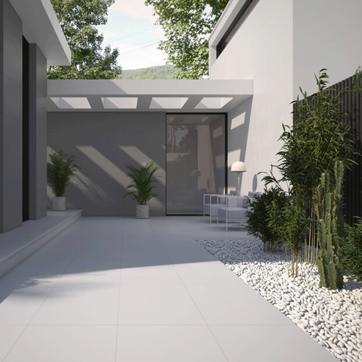 Exterior con pavimento Museum Pearl 60x120