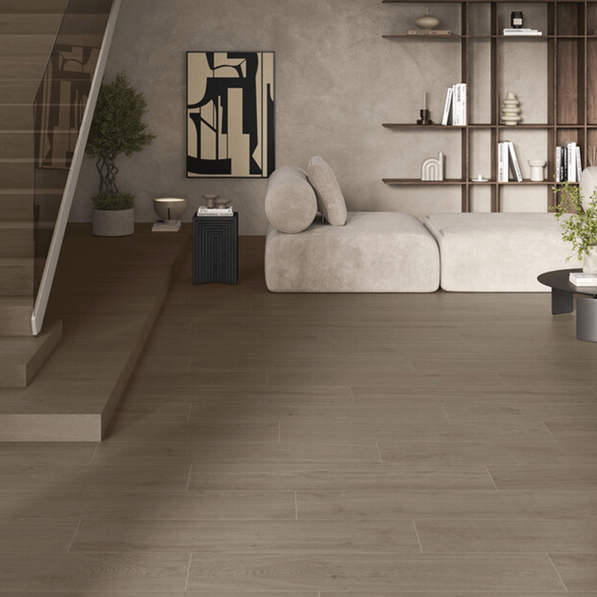 Interior con pavimento Namir Brown 30x120