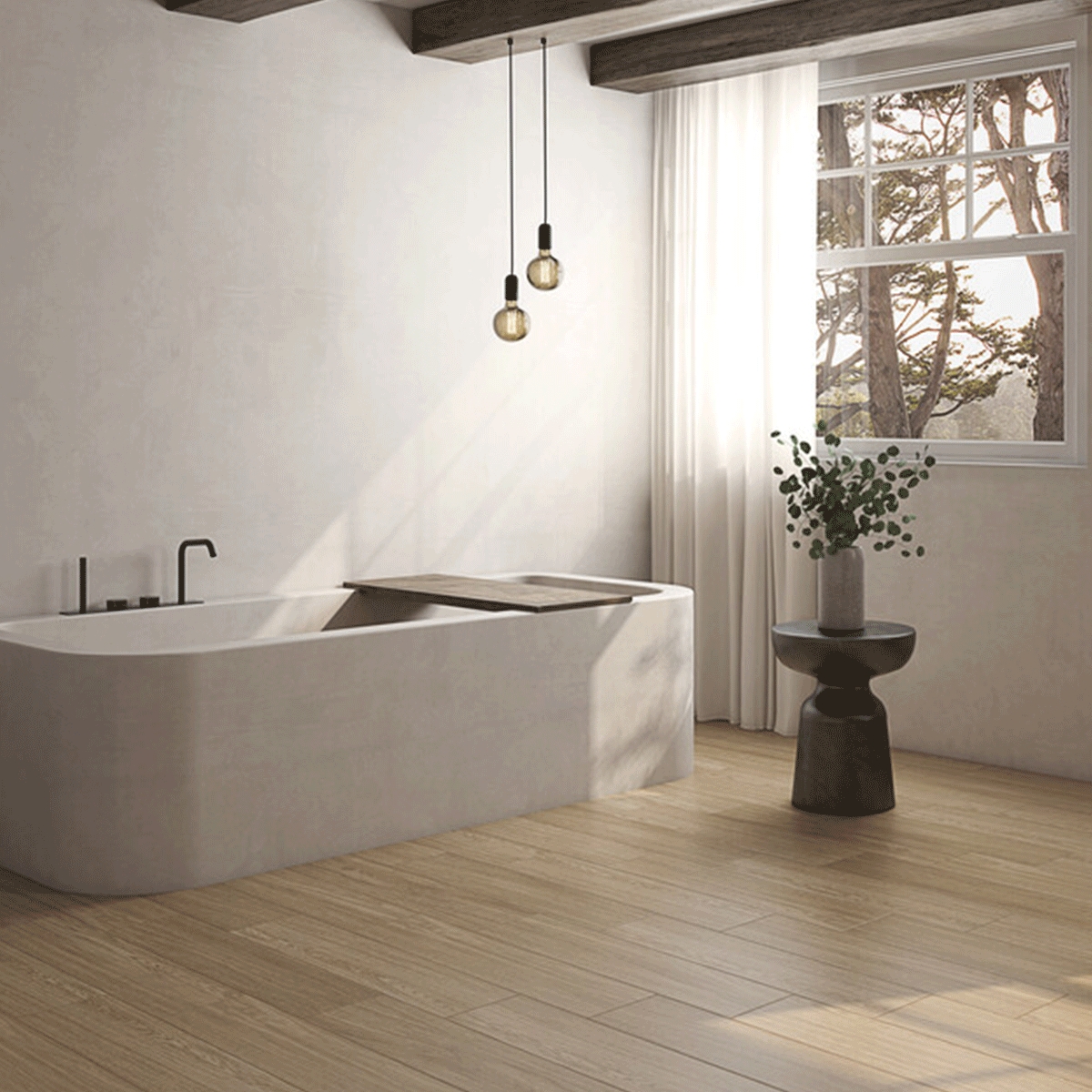 Baño con pavimento Narah Honey 20x80