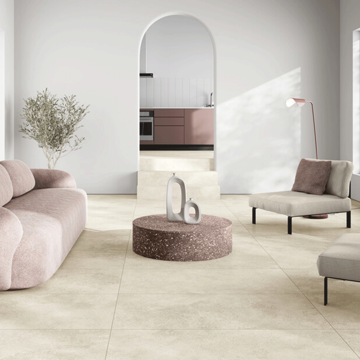 Interior con pavimento Noa Sand 60x120