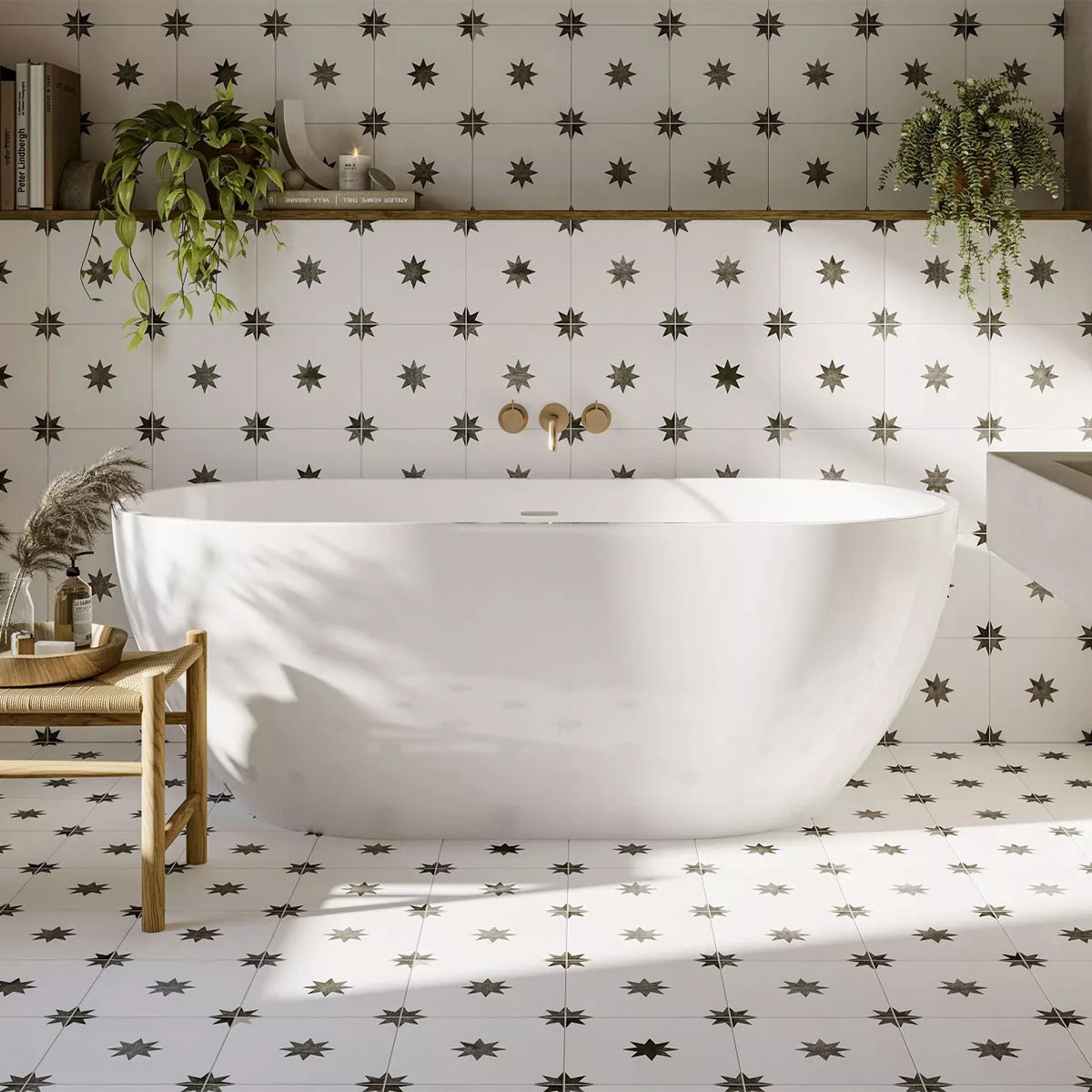 Salle de bain avec satin blanc étoile 44x44 (boîte 1,37m2)
