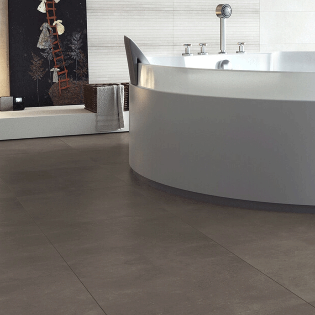 Baño con pavimento Olimpo Tabaco 30x60