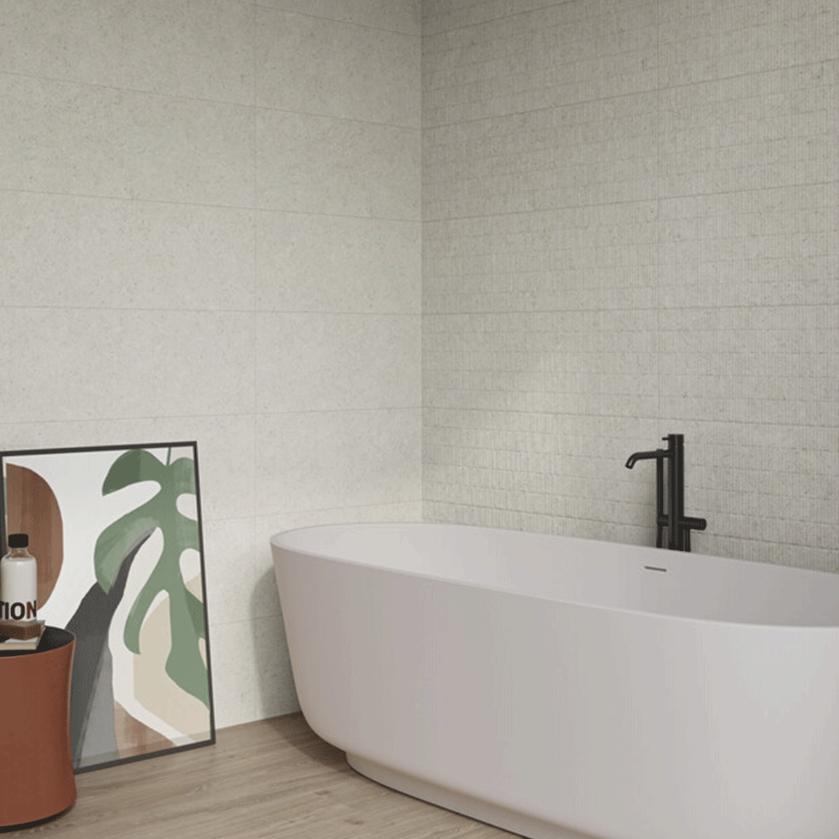 Badezimmer mit Orleans Tuile Ivoire 30x90 Wandfliesen