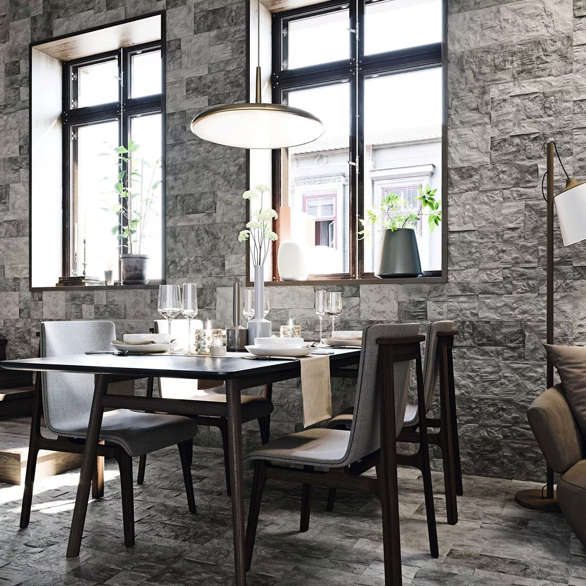 Interior with Marlstone Steel flooring and cladding 21x63 (Box 0.93m2)