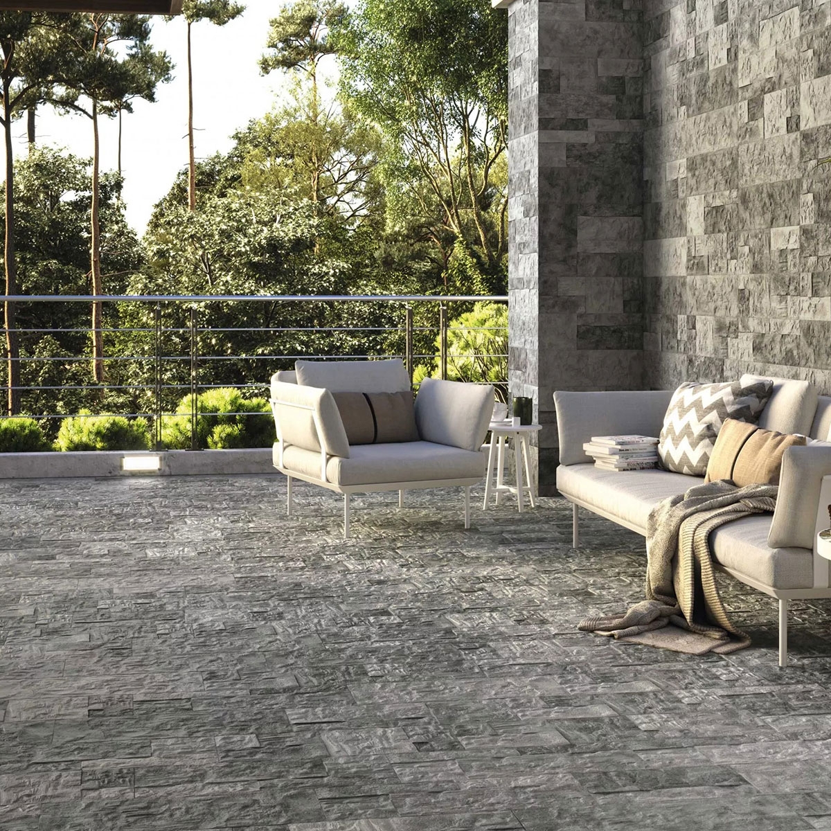 Extérieur avec revêtement de sol et revêtement Marlstone Steel 21x63 (Boîte 0,93 m2)