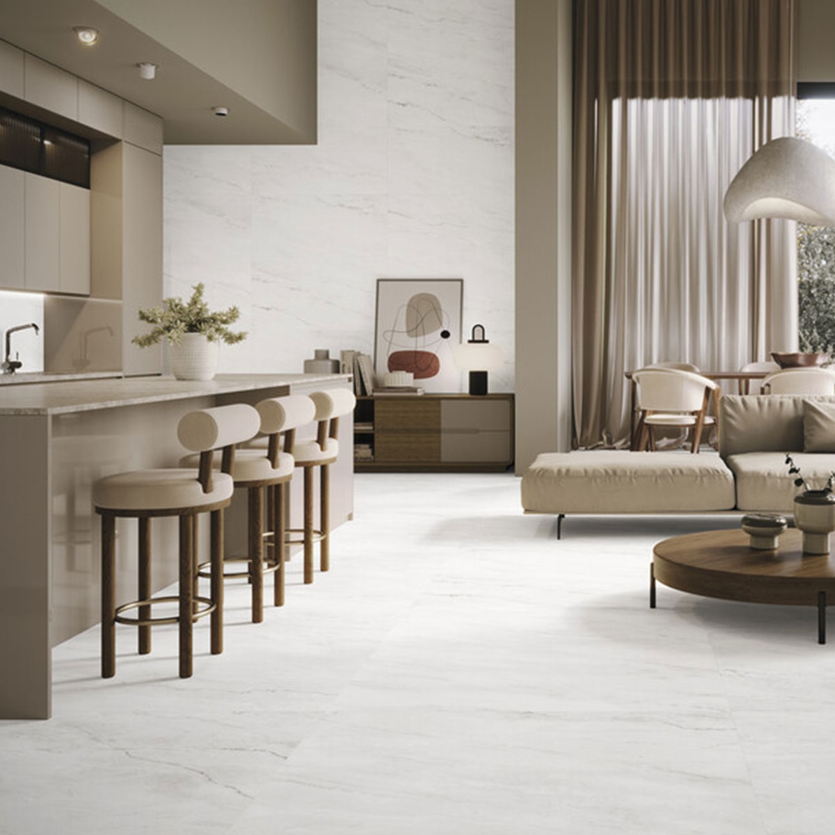 Interior con revestimiento Pacific Pearl Mate 60x120