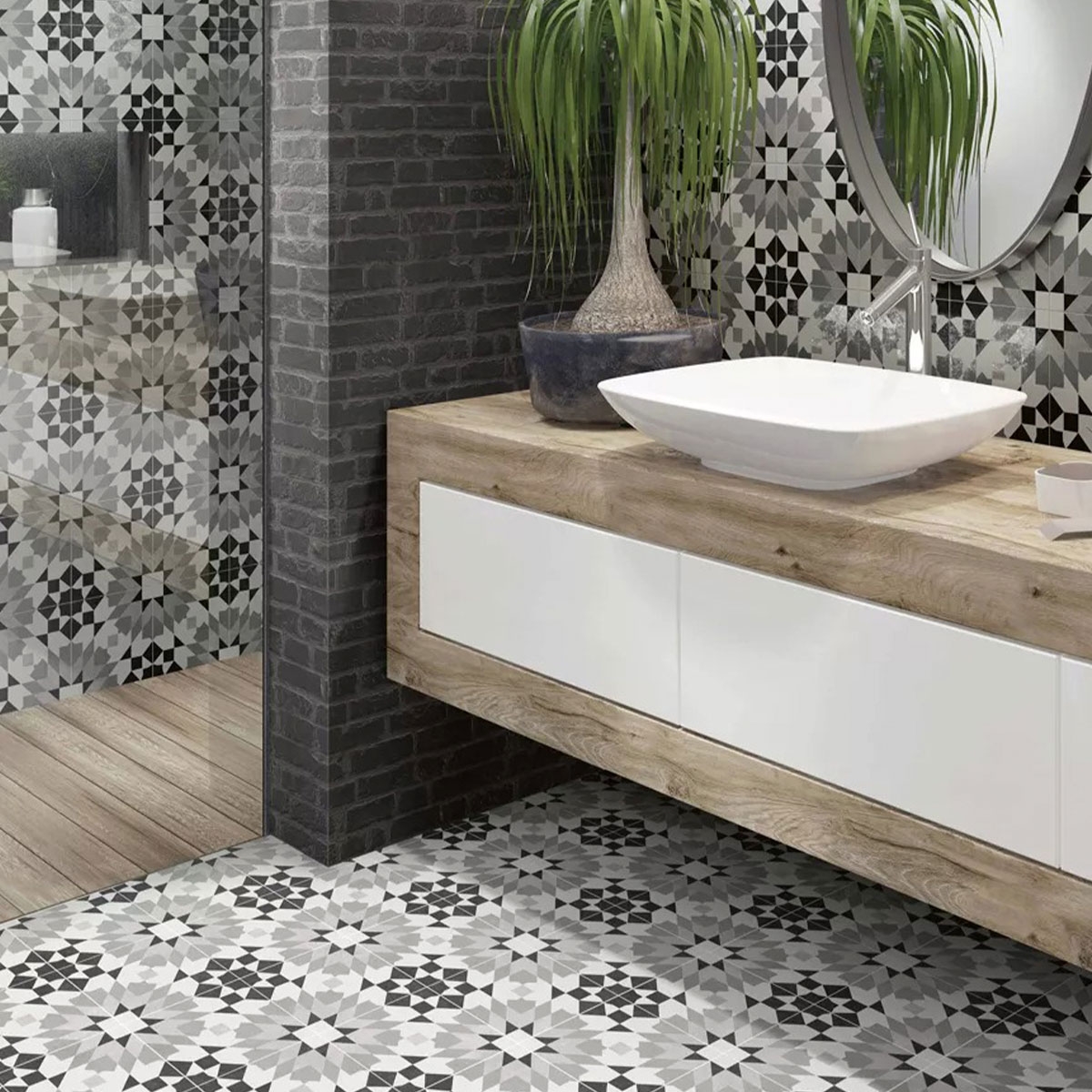 Bathroom with Marrakech Grey flooring and wall tiles 44x44 (Box 1.37m2)