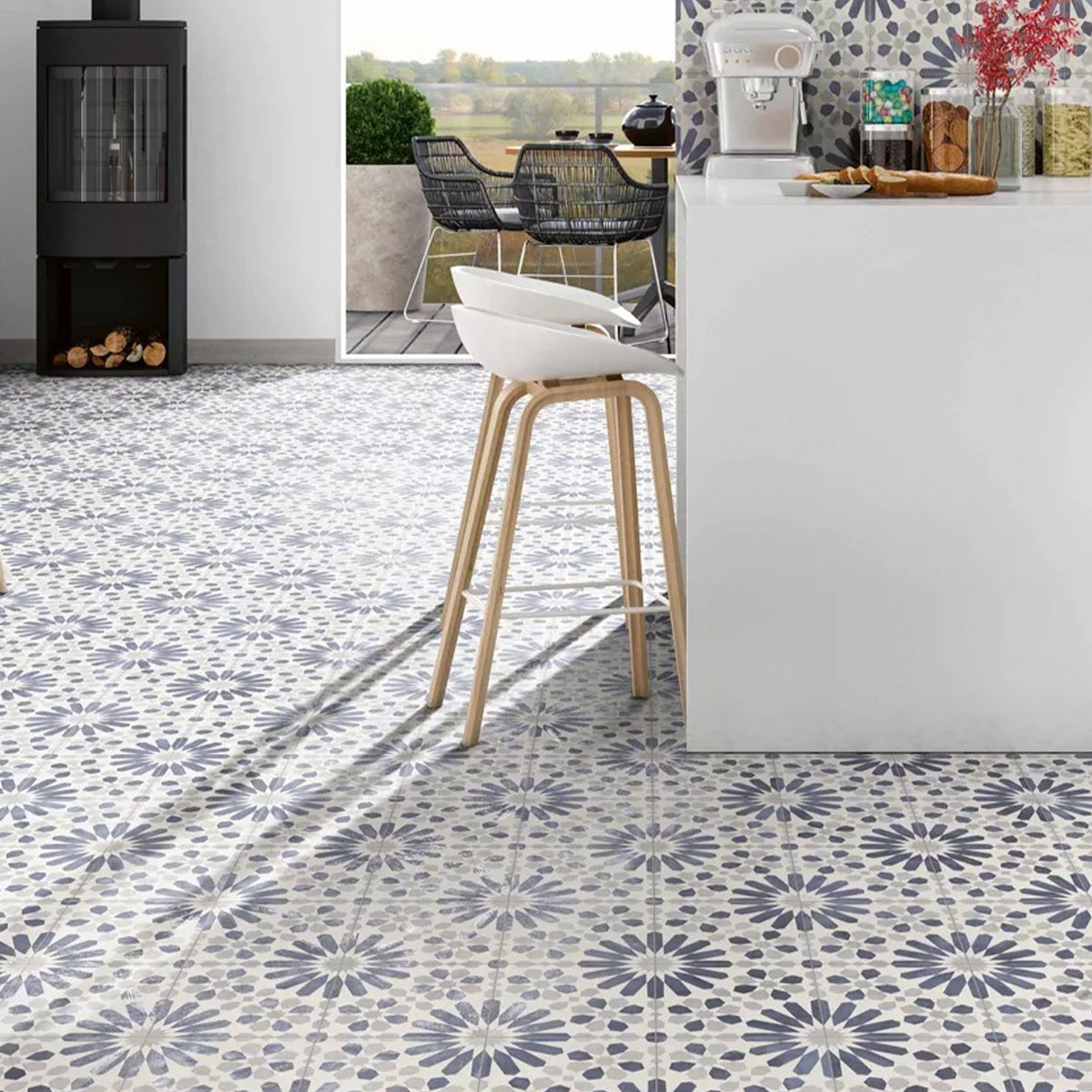 Intérieur avec sols et revêtement Marrakech Blue 44x44 (Boîte 1,37m2)