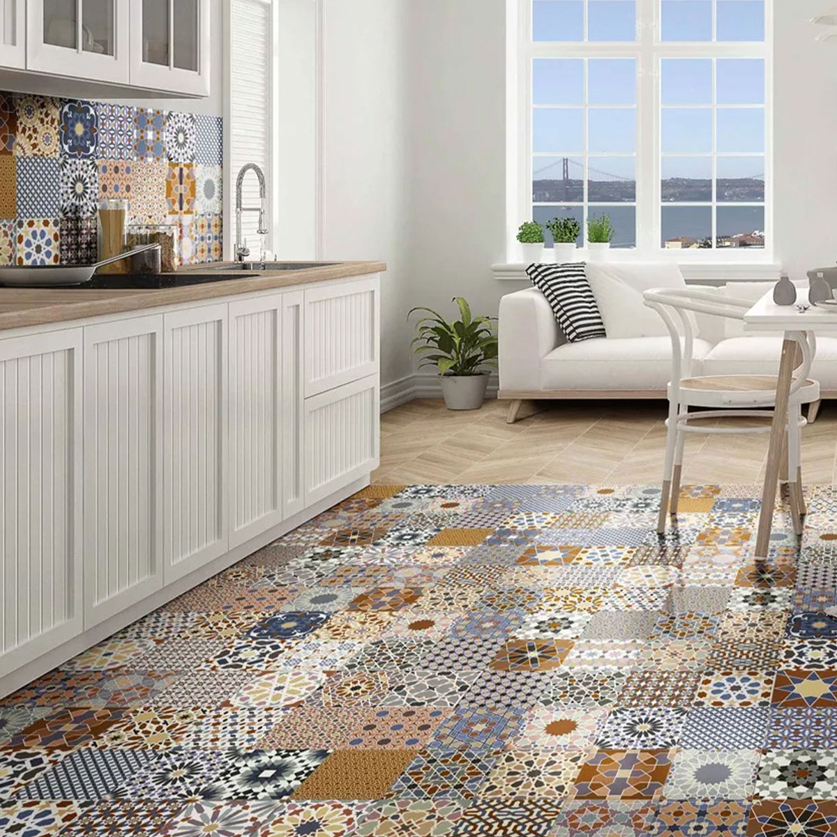 Cozinha com piso e azulejos de parede Marrakech Color 44x44 (Caixa 1,37m2)