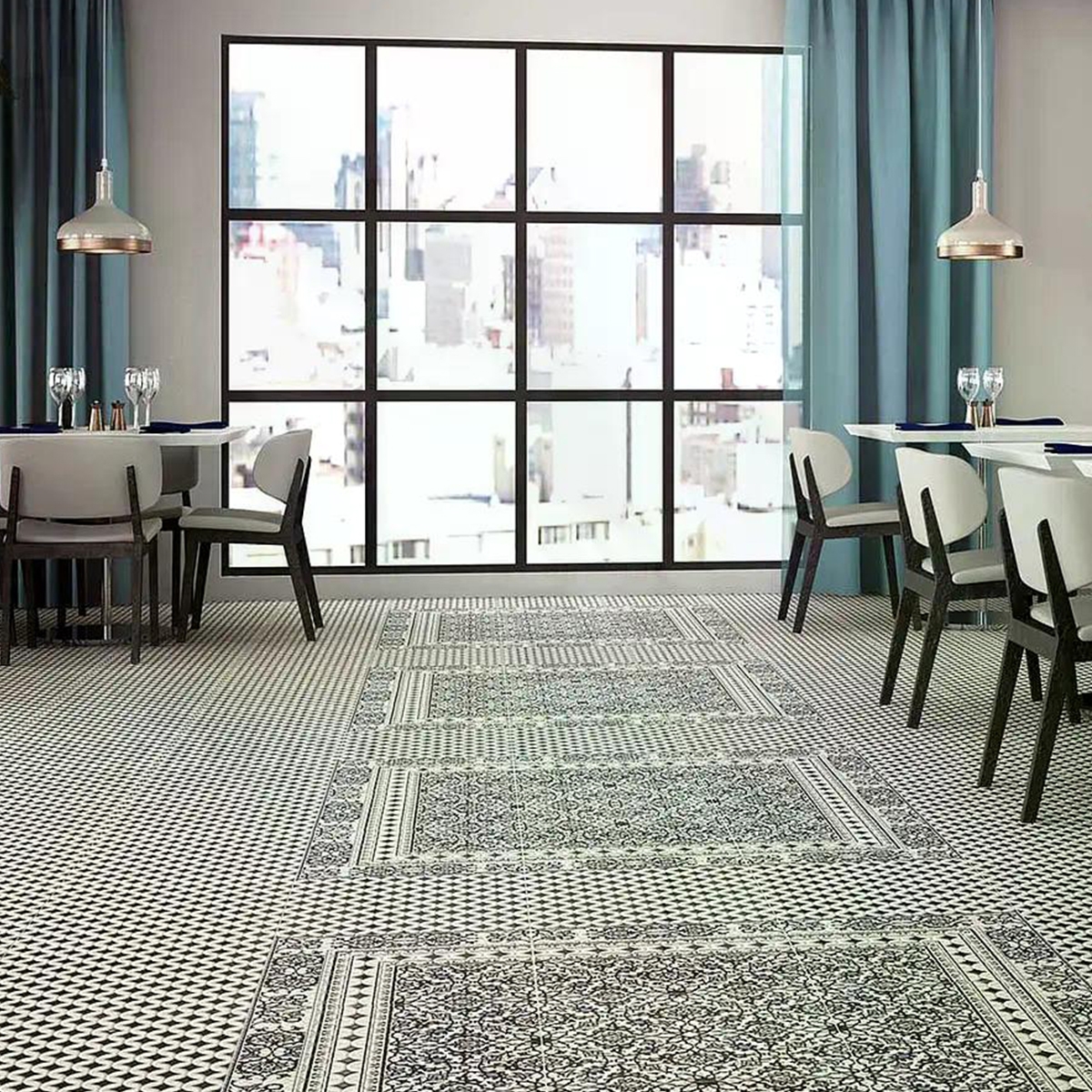 Interior con Pavimento Orly Deco Cenefa 44x44