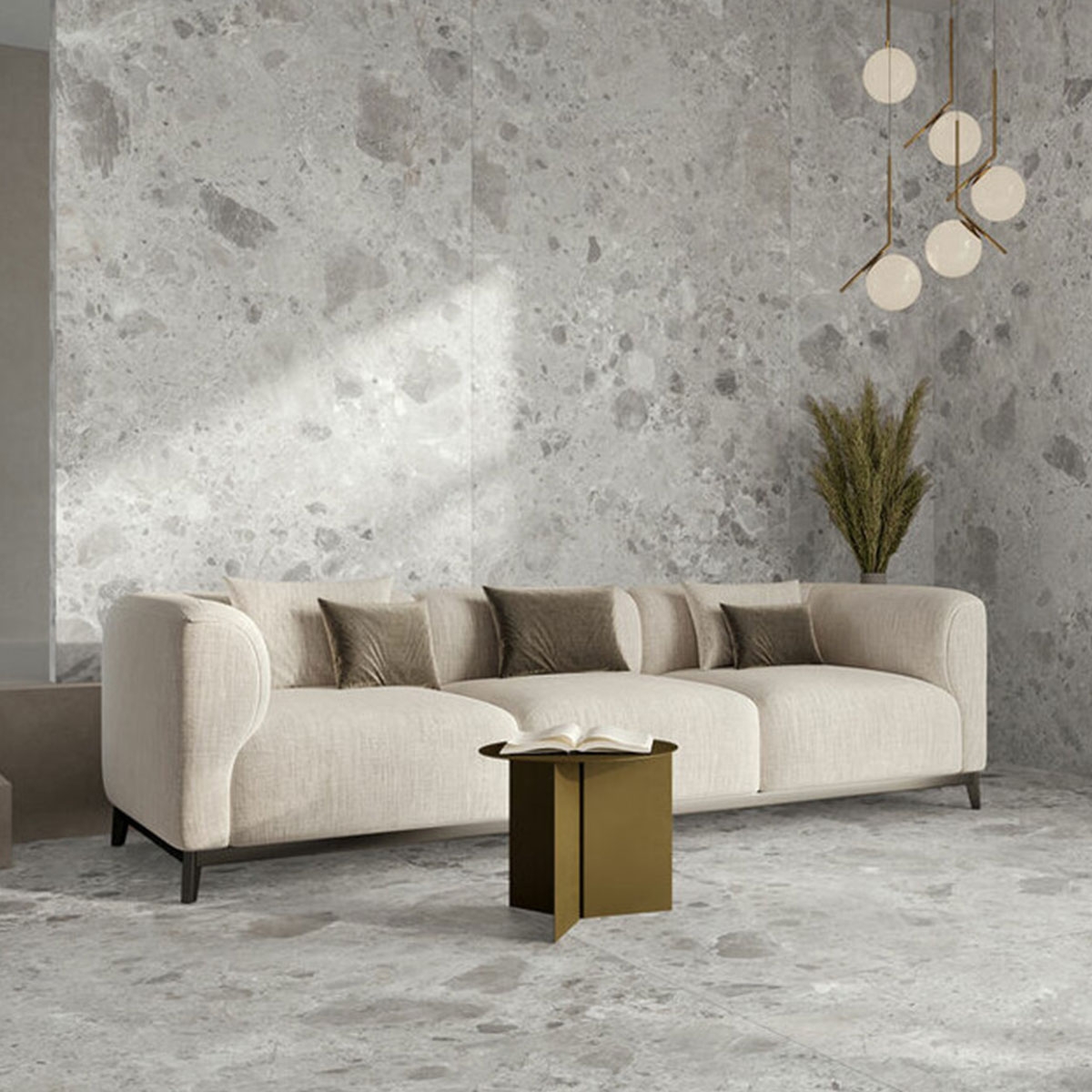 Interior con pavimento Petra Grey 120x120 (Caja 1.44m2)