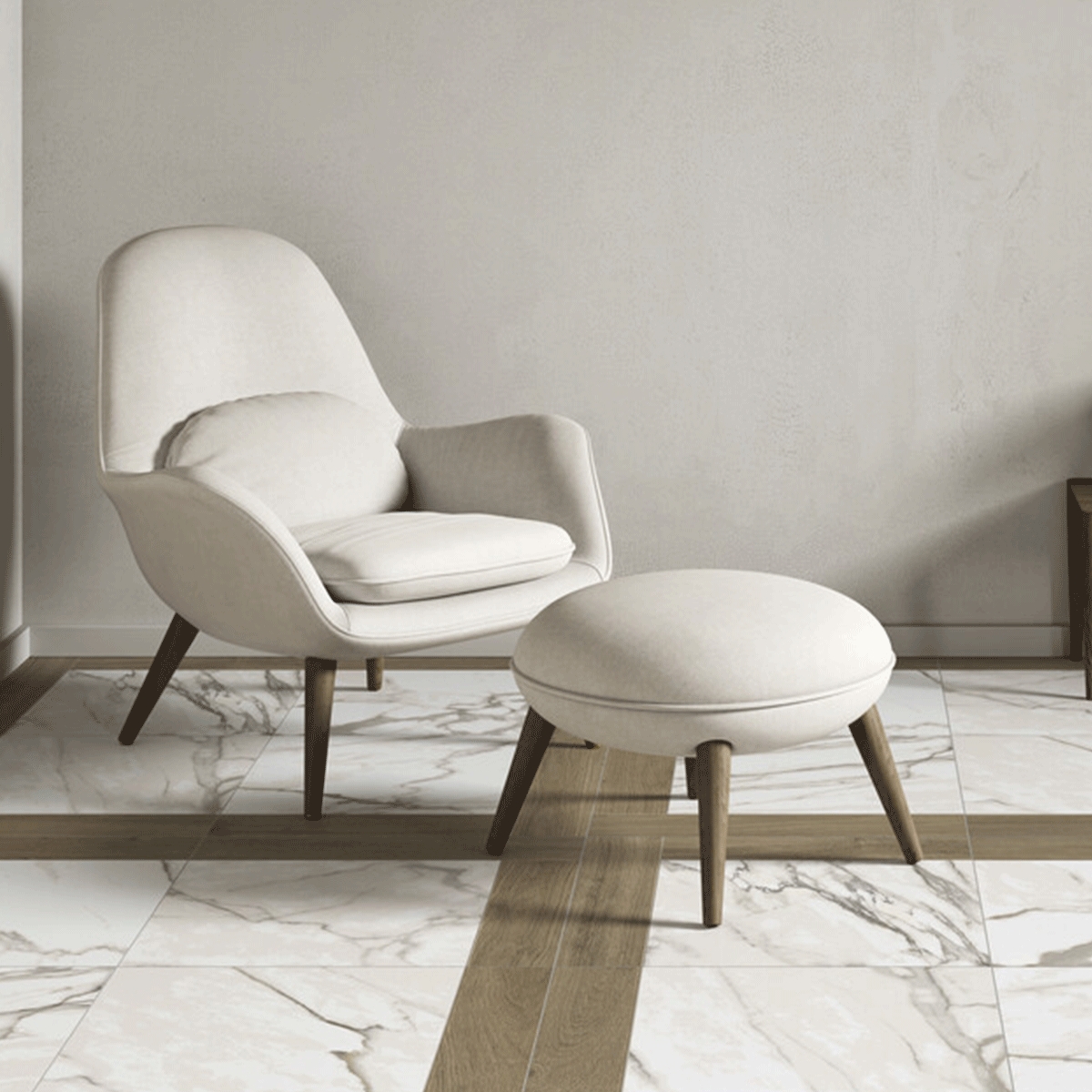 Interior con pavimento Overlay Marble 60x60