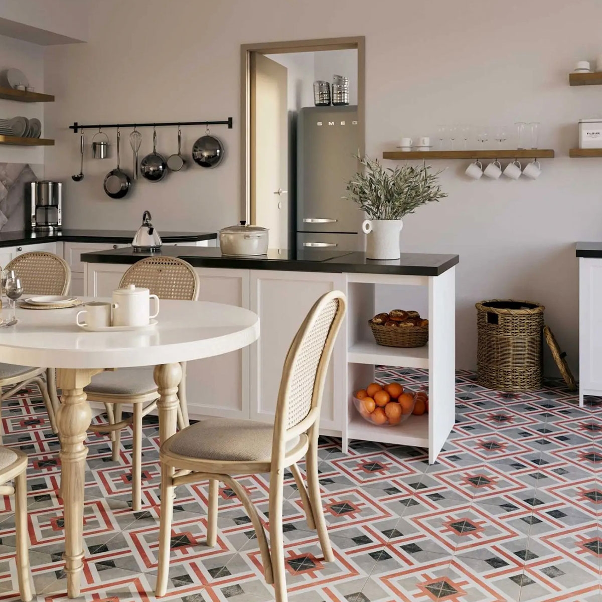 Cozinha Havana Borgonha com pavimento 44x44 (Caixa 1,37m2)