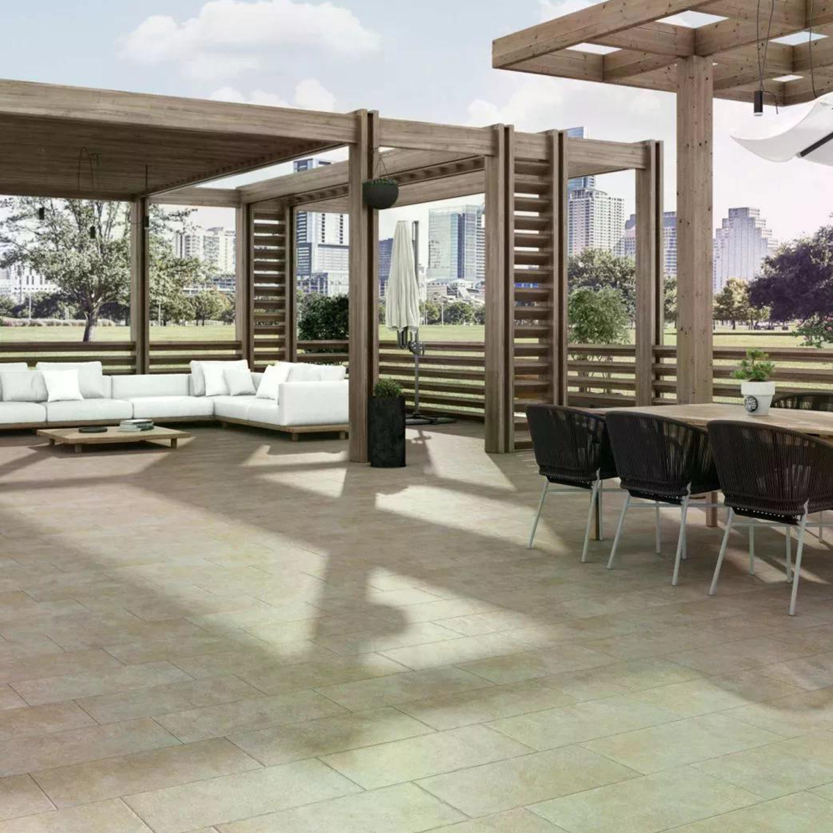 Terraço com pavimento bege Petra 31x56