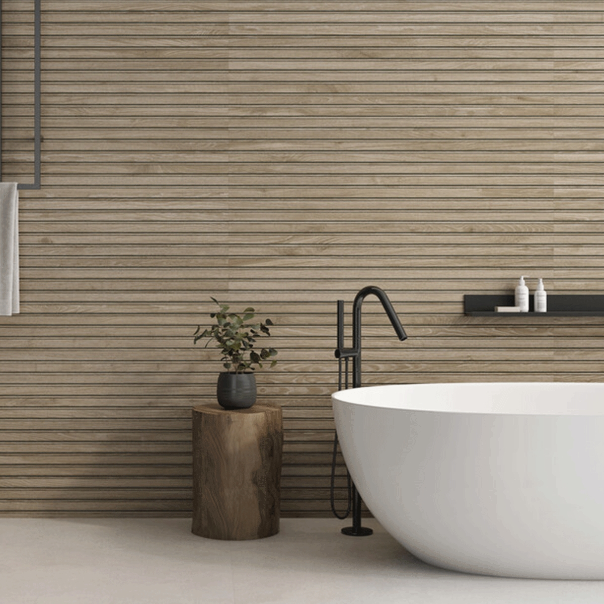 Baño con revestimiento Studio Oak 60x120