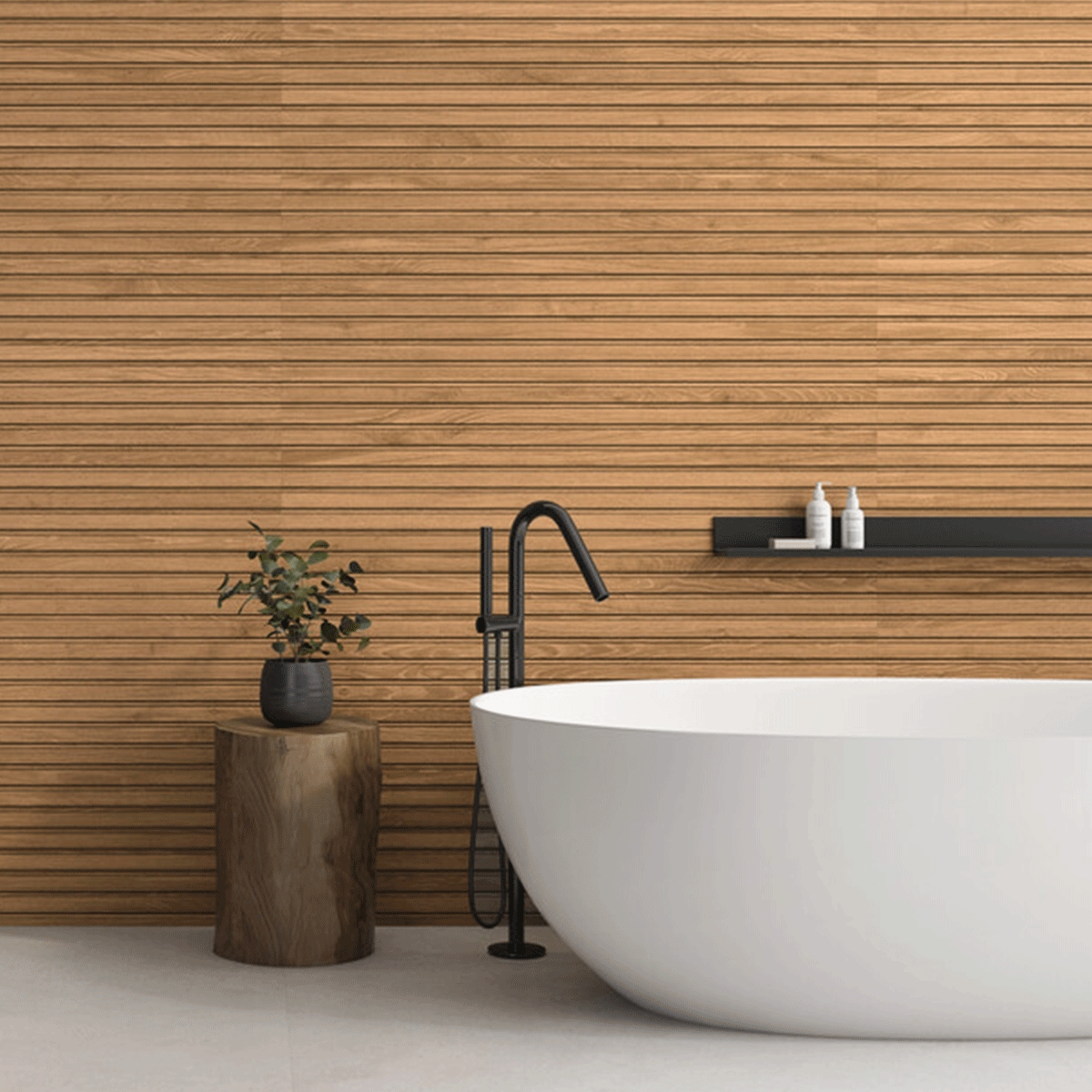 Baño con revestimiento Studio Walnut 60x120