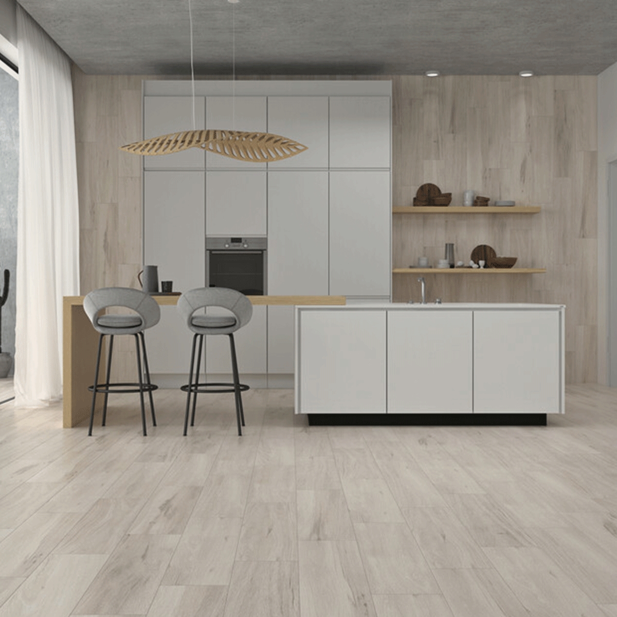 Interior con pavimento y revestimiento Tabla Basein Antideslizante 22.5x90