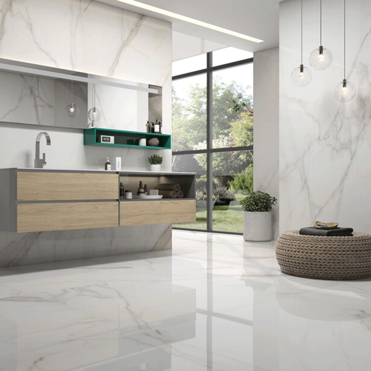 Bathroom with Tholos White Polished coating 60x120