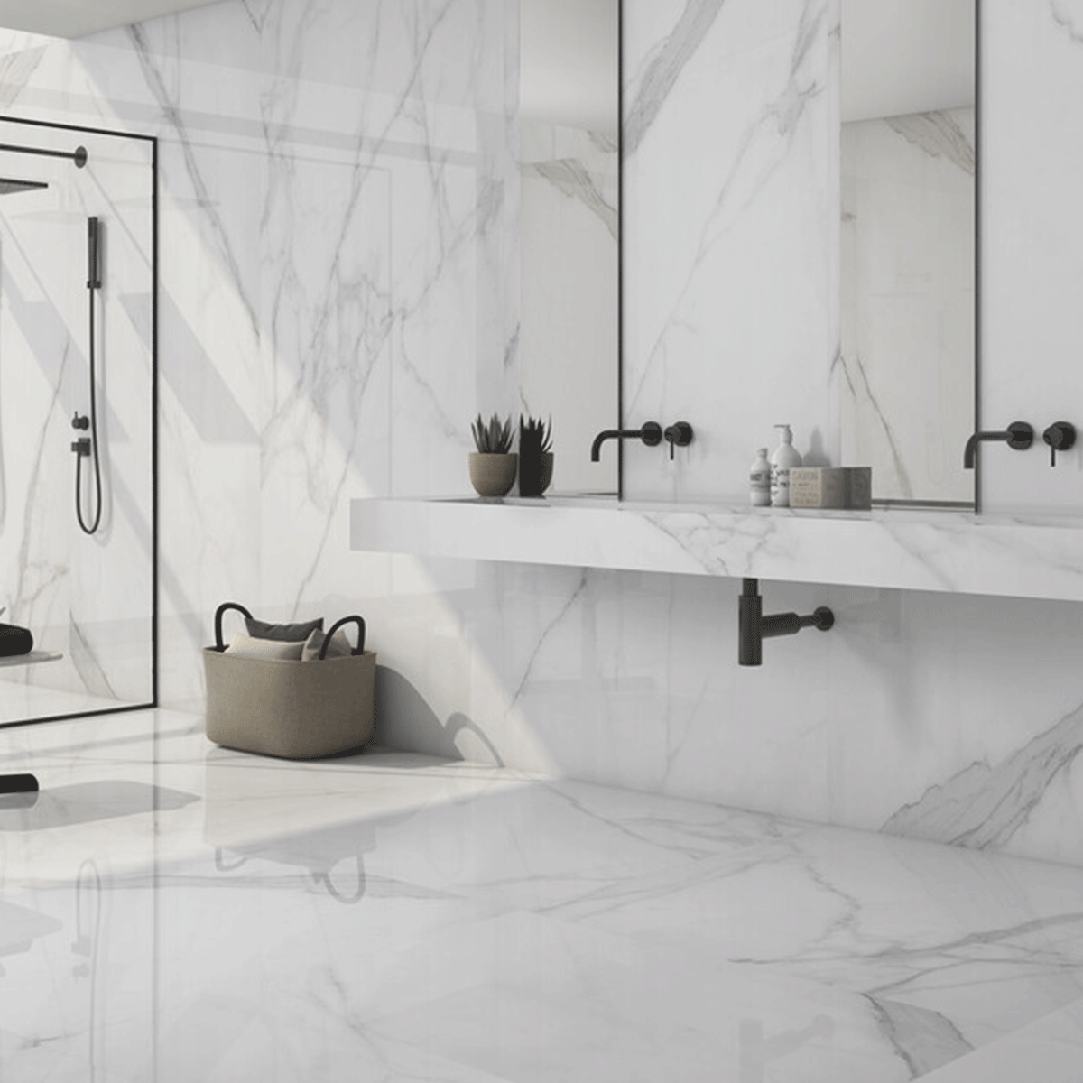 Baño con pavimento y revestimiento Tholos White Pulido 120x120