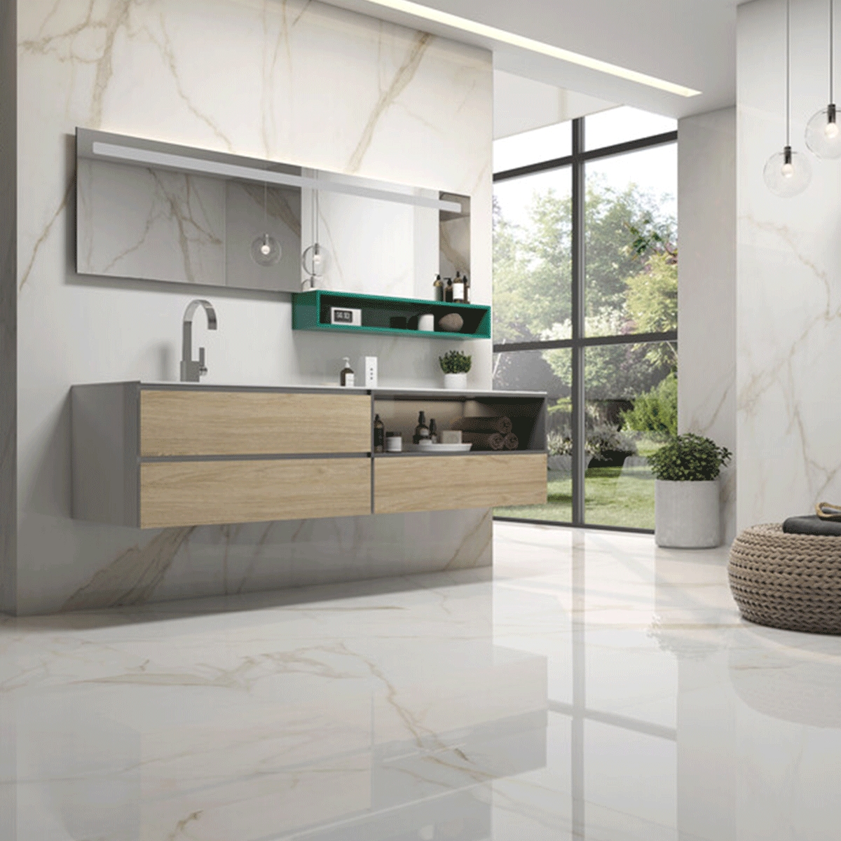 Badezimmer mit Bodenbelag und Wandfliesen Tholos Gold Poliert 60x120