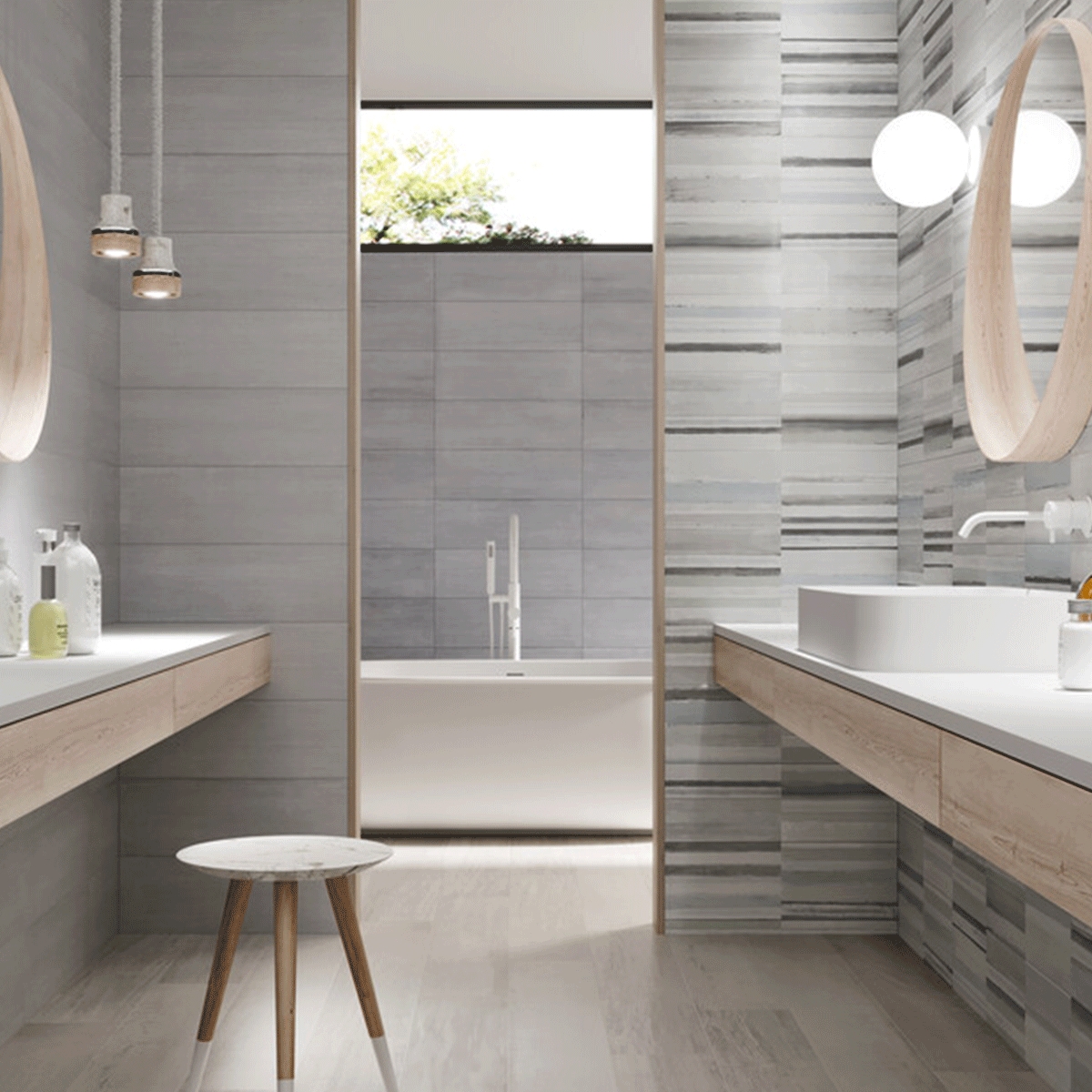 Salle de bain avec carreaux muraux Touche Greige 20x60