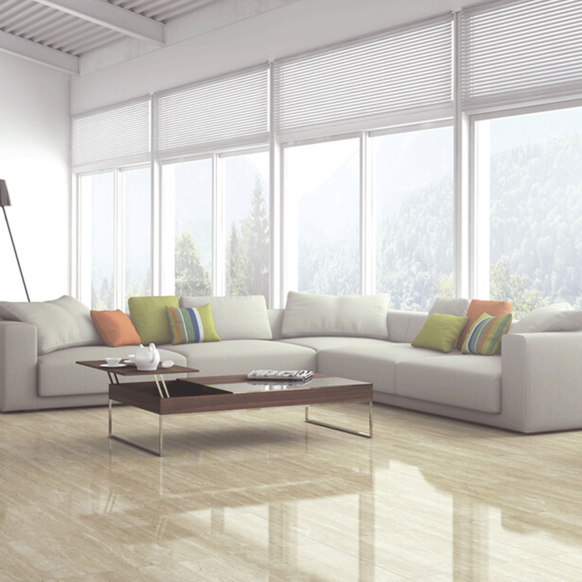 Interior con pavimento Travertino Natural 60x60