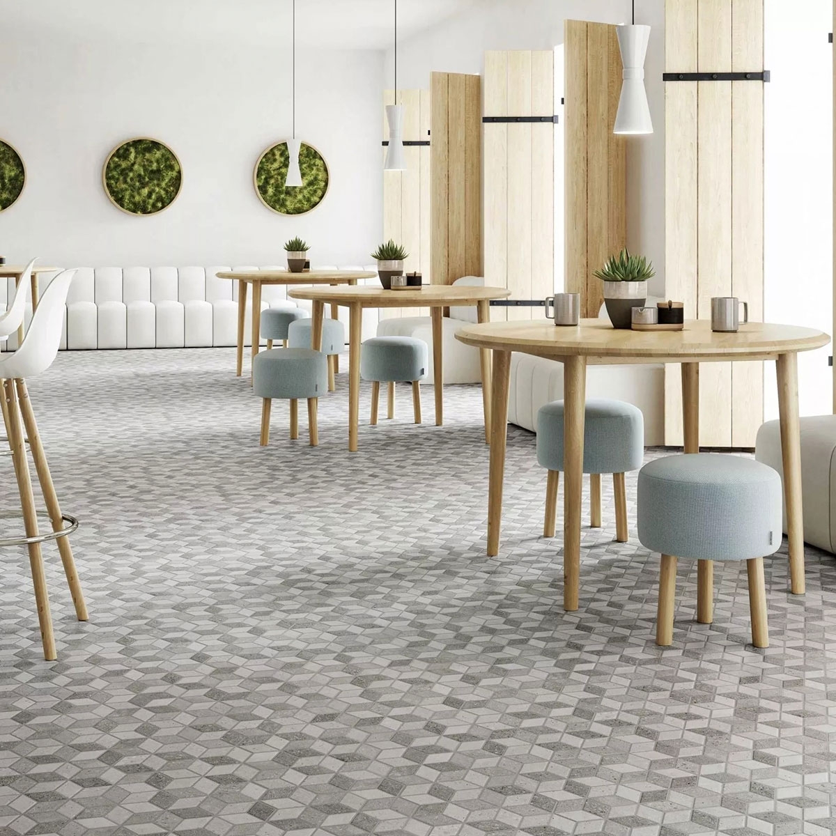 Interior con pavimento Rhombus Stone Grey 26,5x51 (Caja 0,95m2)