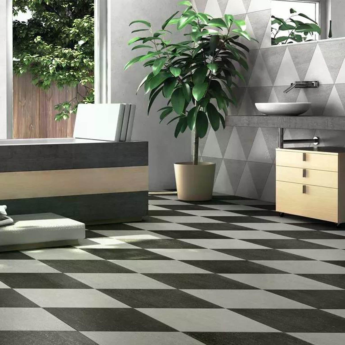 Baño con Pavimento Diamond City Black 70x40