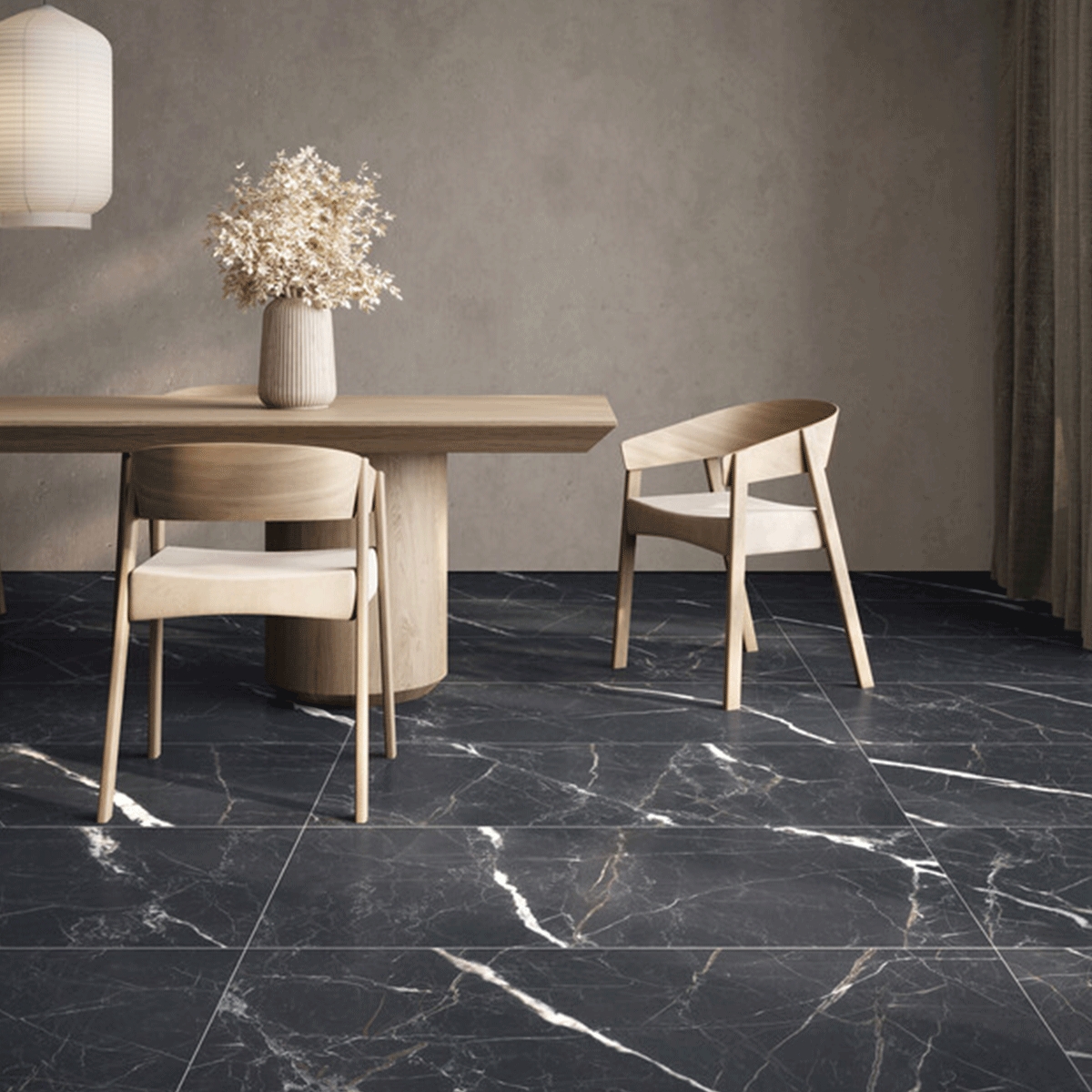 Interior con pavimento Vanity Black 60x120