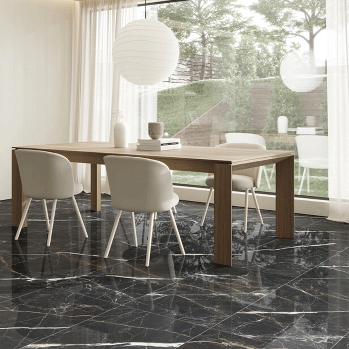 Intérieur avec Vanity Black Polished Floor 60x120