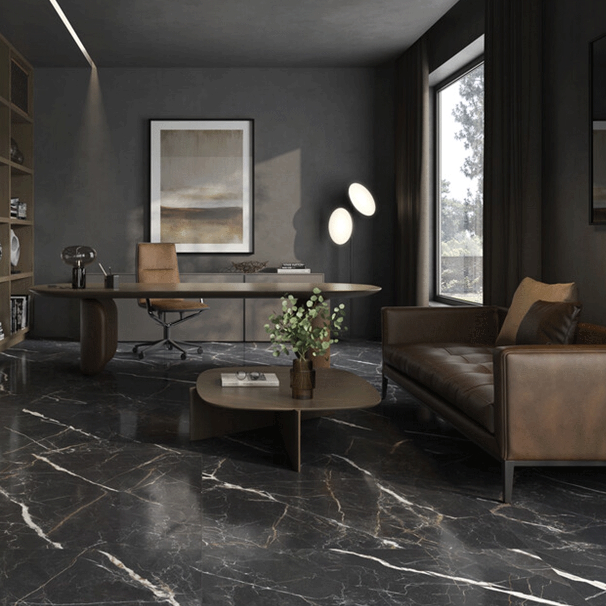 Interior com pavimento Vanity Black Lapado 60x120