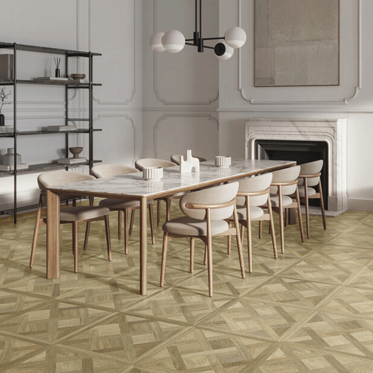 Innenraum mit Versailles-Eichenboden 60x60