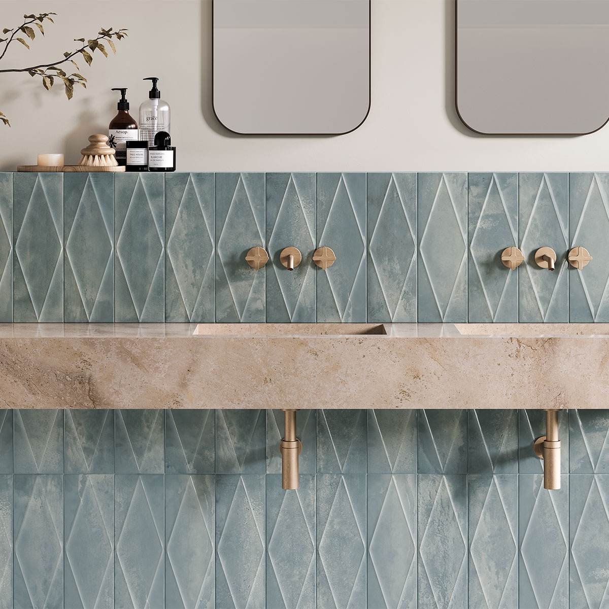 Baño con revestimiento Zilij Jewel Ocean 15x45 (Caja 1.08m2)