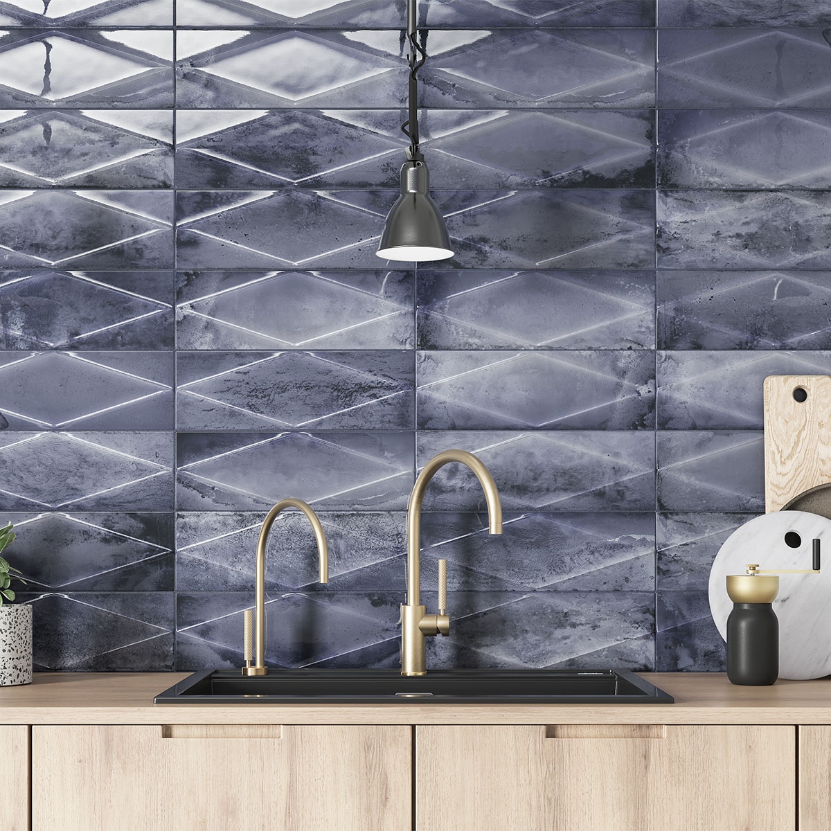 Cocina con revestimiento Zilij Jewel Navy 15x45 (Caja 1.08m2)