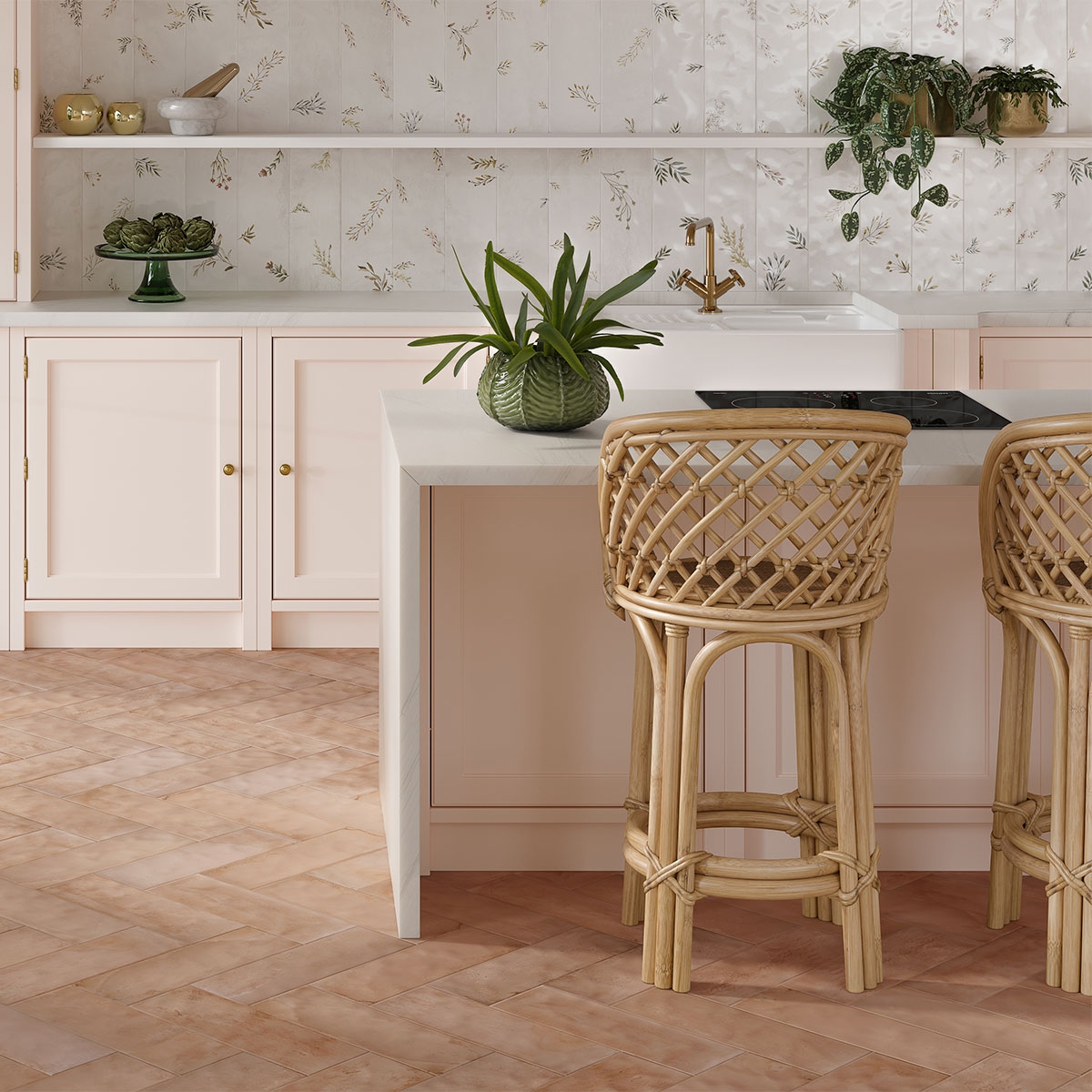 Cuisine avec revêtement blanc Zilij Deco 15x45 (Boîte 1,08m2)