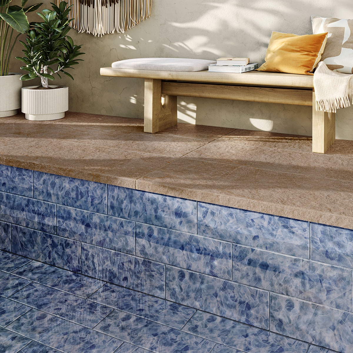 Exterior con pavimento Waterworld Blue 15x45 (Caja 1.08m2)