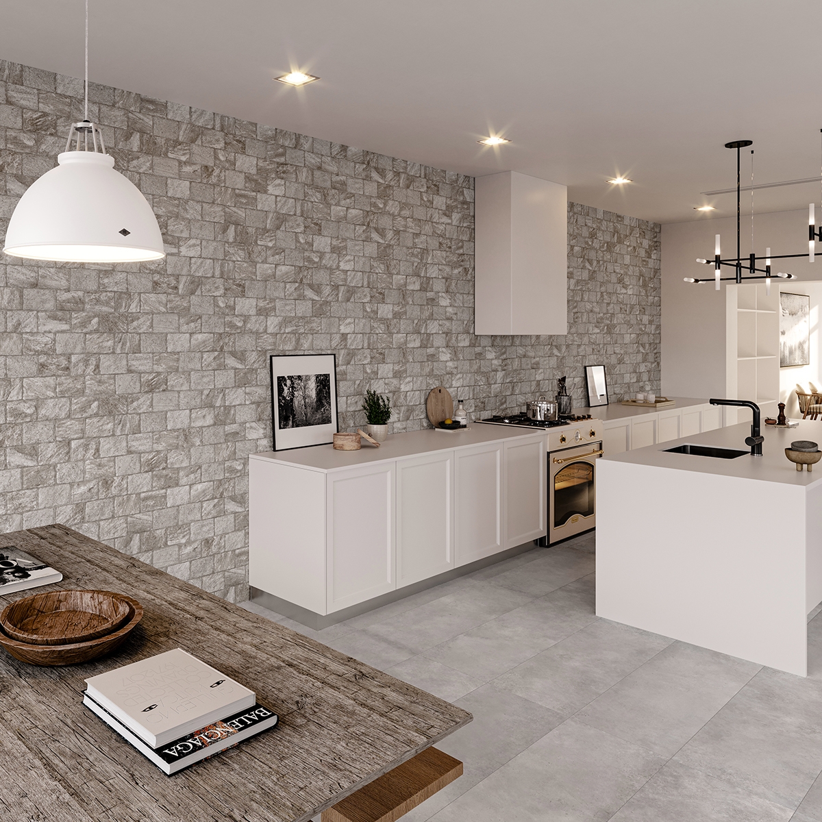 Cocina con Revestimiento Dukkan Gris 44x66