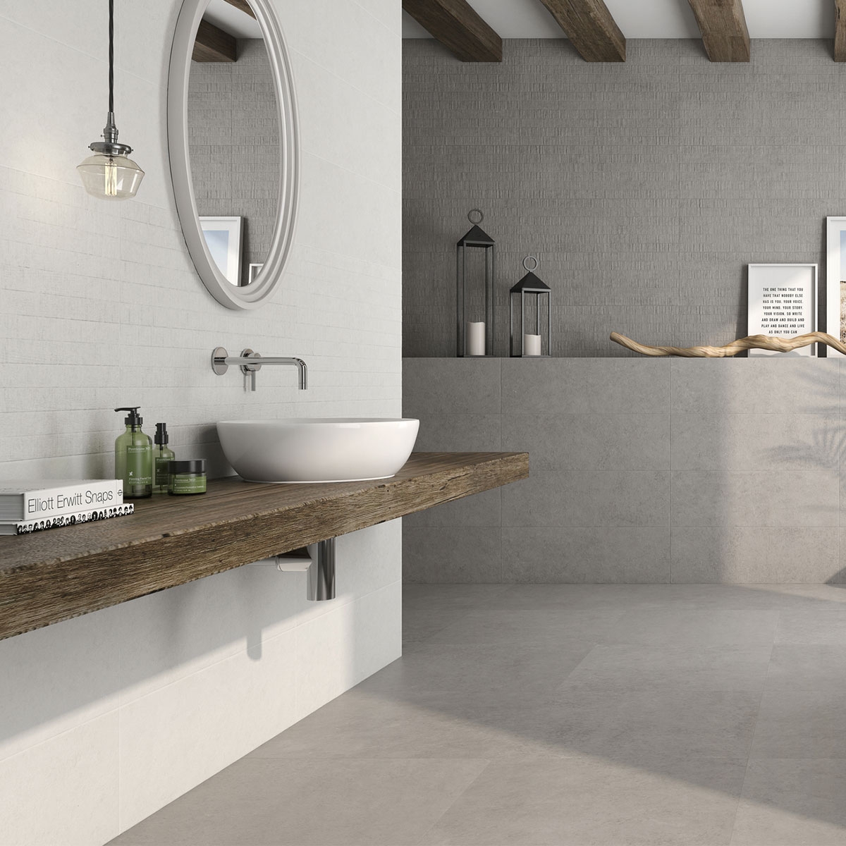 Salle de bain avec revêtement en béton Wave Wood 25x75