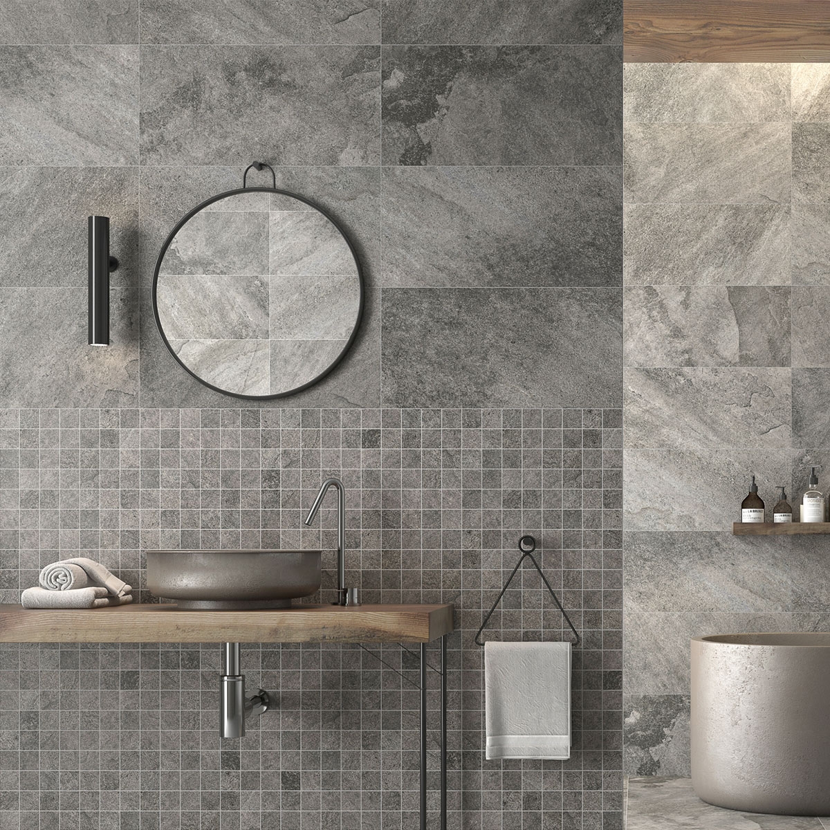 Salle de bain avec dalles antidérapantes Arcadia Grey 30x60