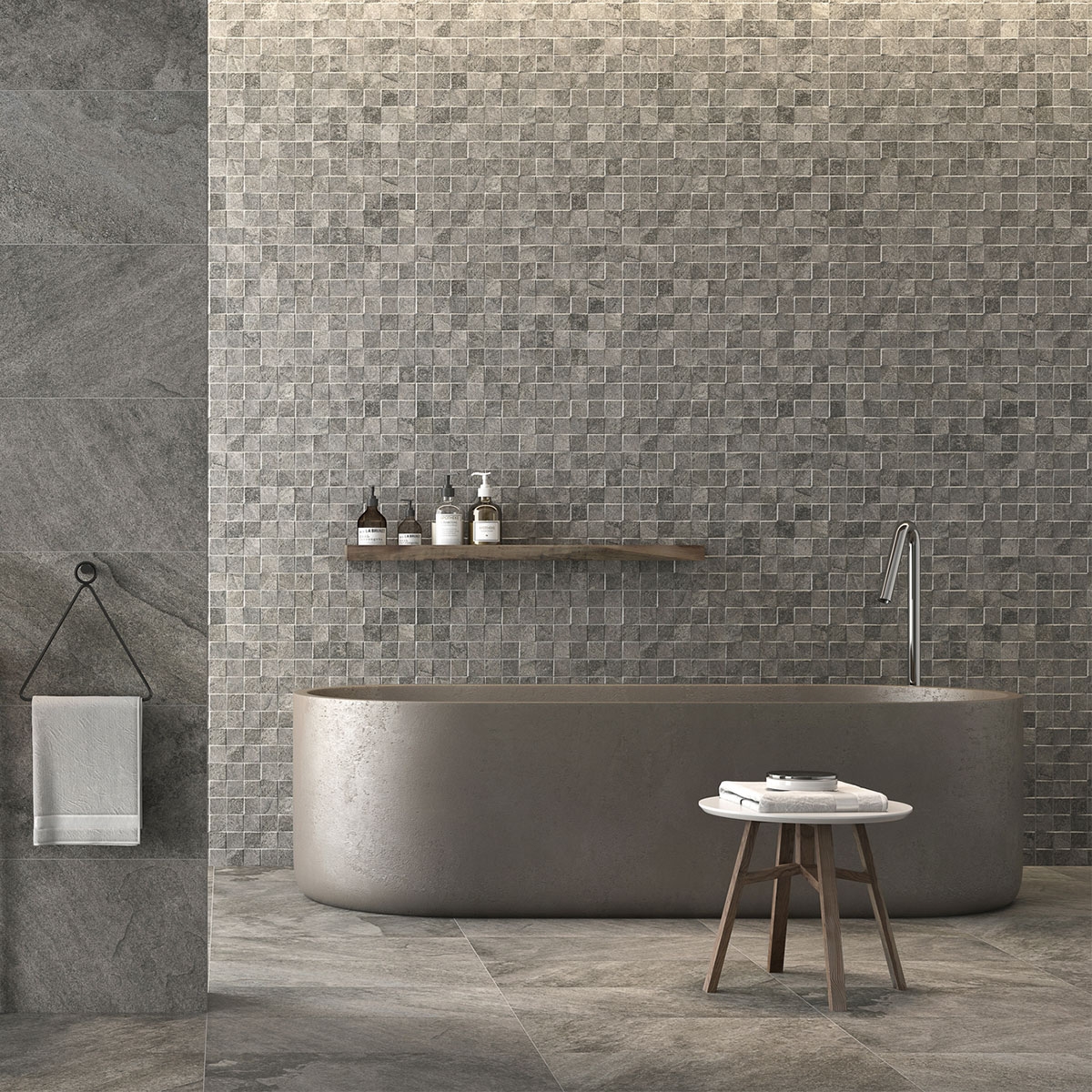 Casa de banho com revestimento antiderrapante Arcadia Mosaic Grey 30x60