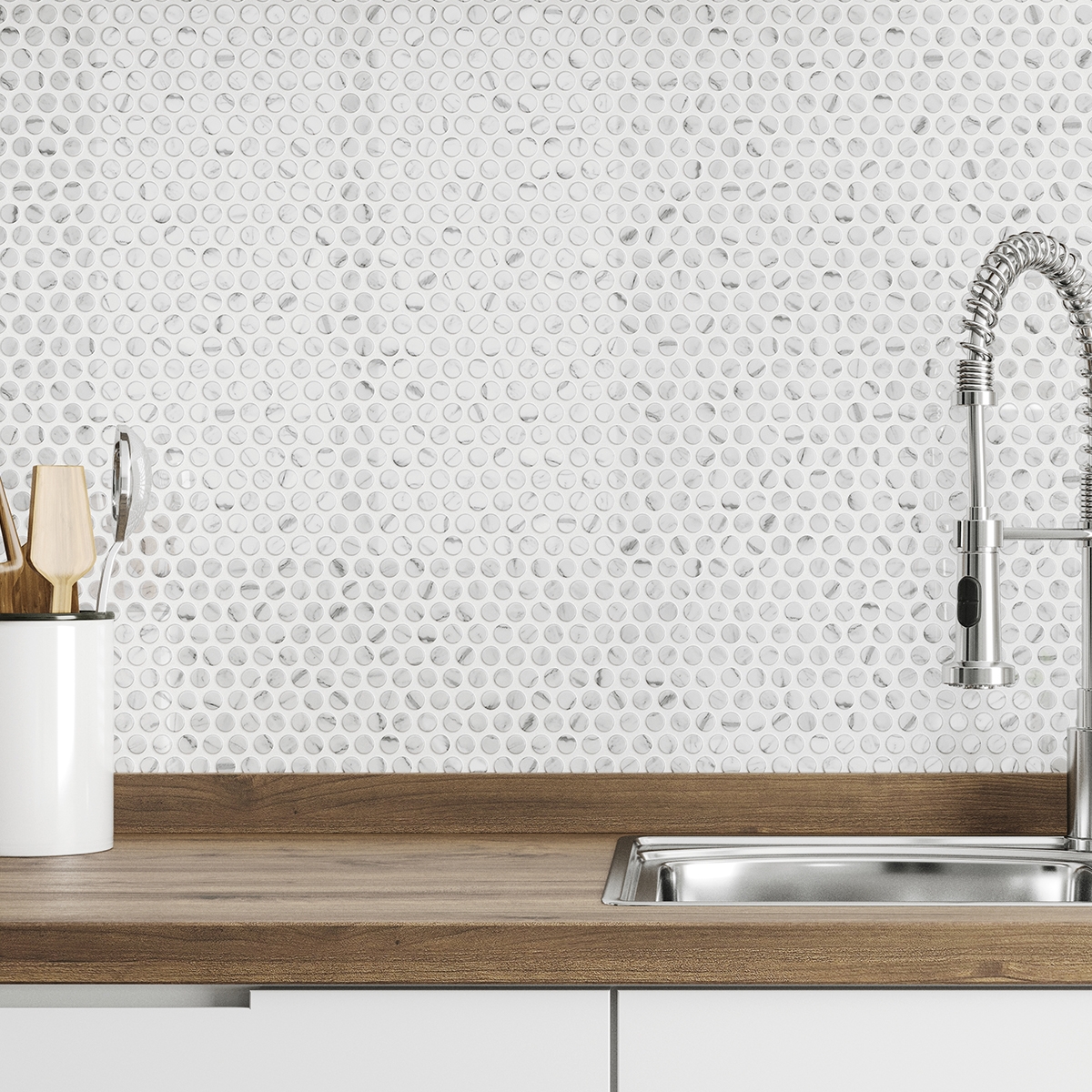 Cocina con Revestimiento Penny Glosyy Calacatta 31x31