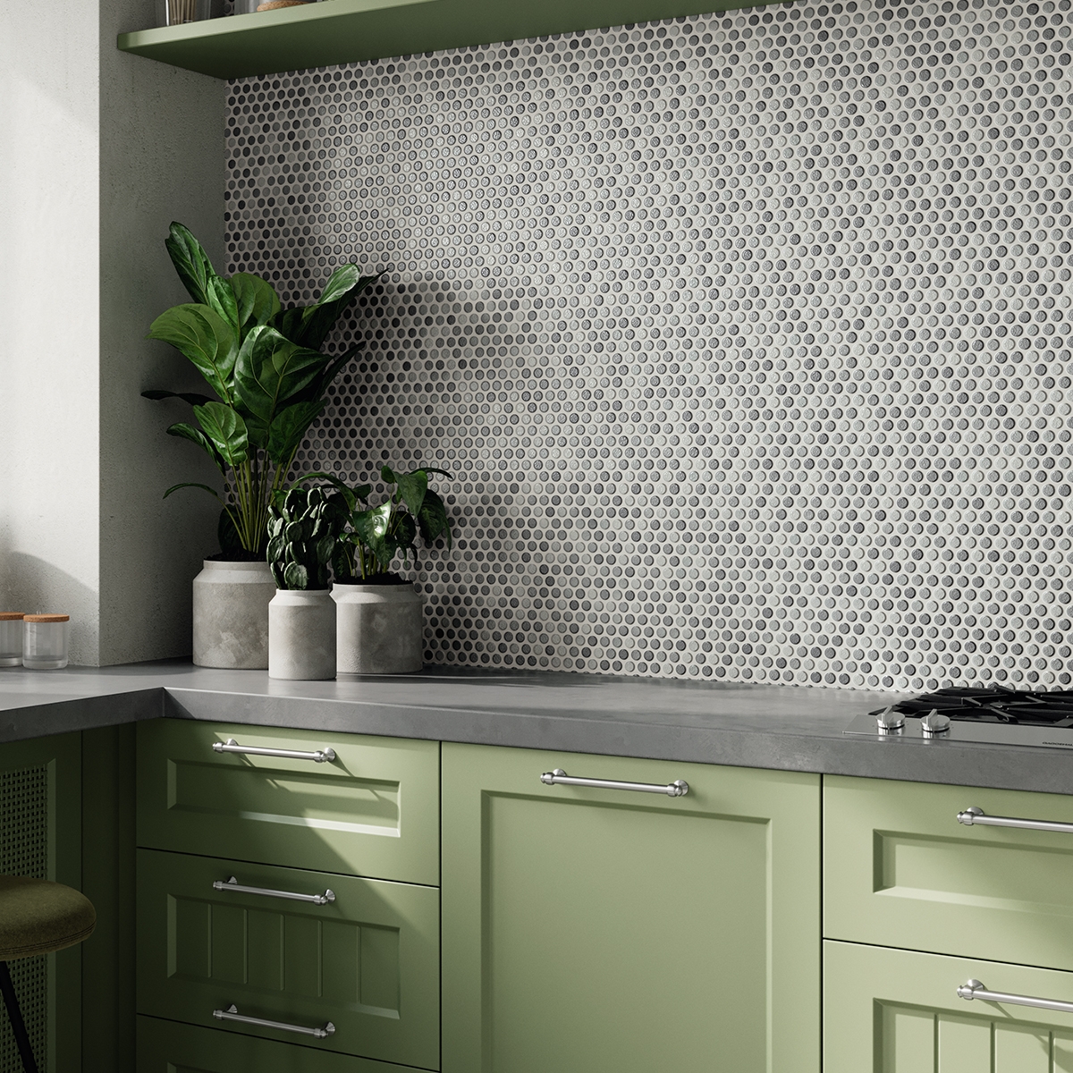 Cocina con Revestimiento Penny Glossy Grey 31x31