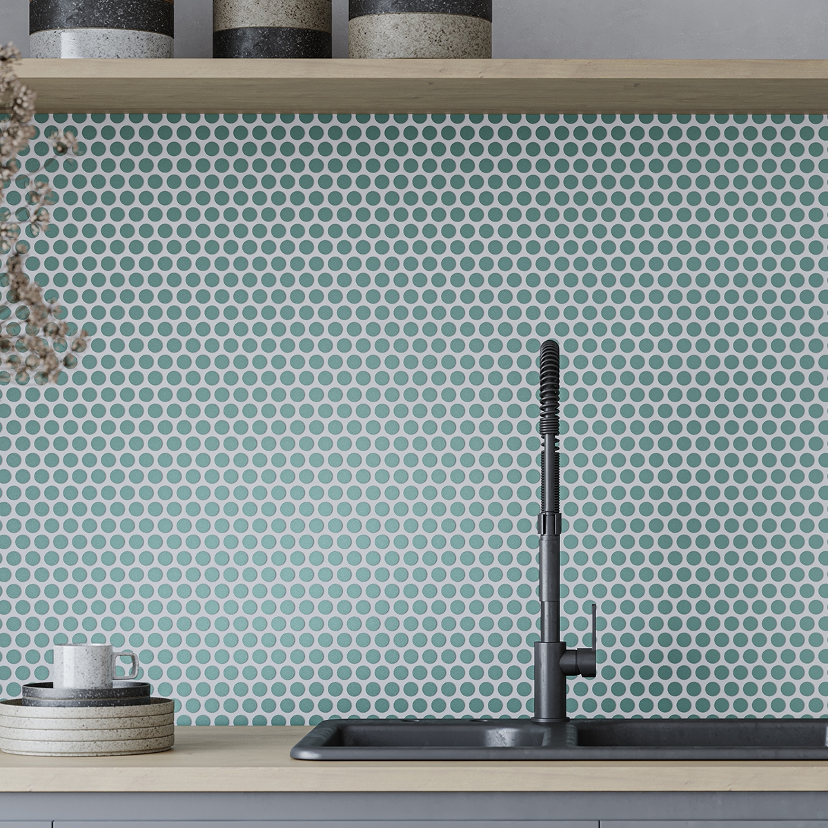 Cocina con Revestimiento Penny Mint 31x31