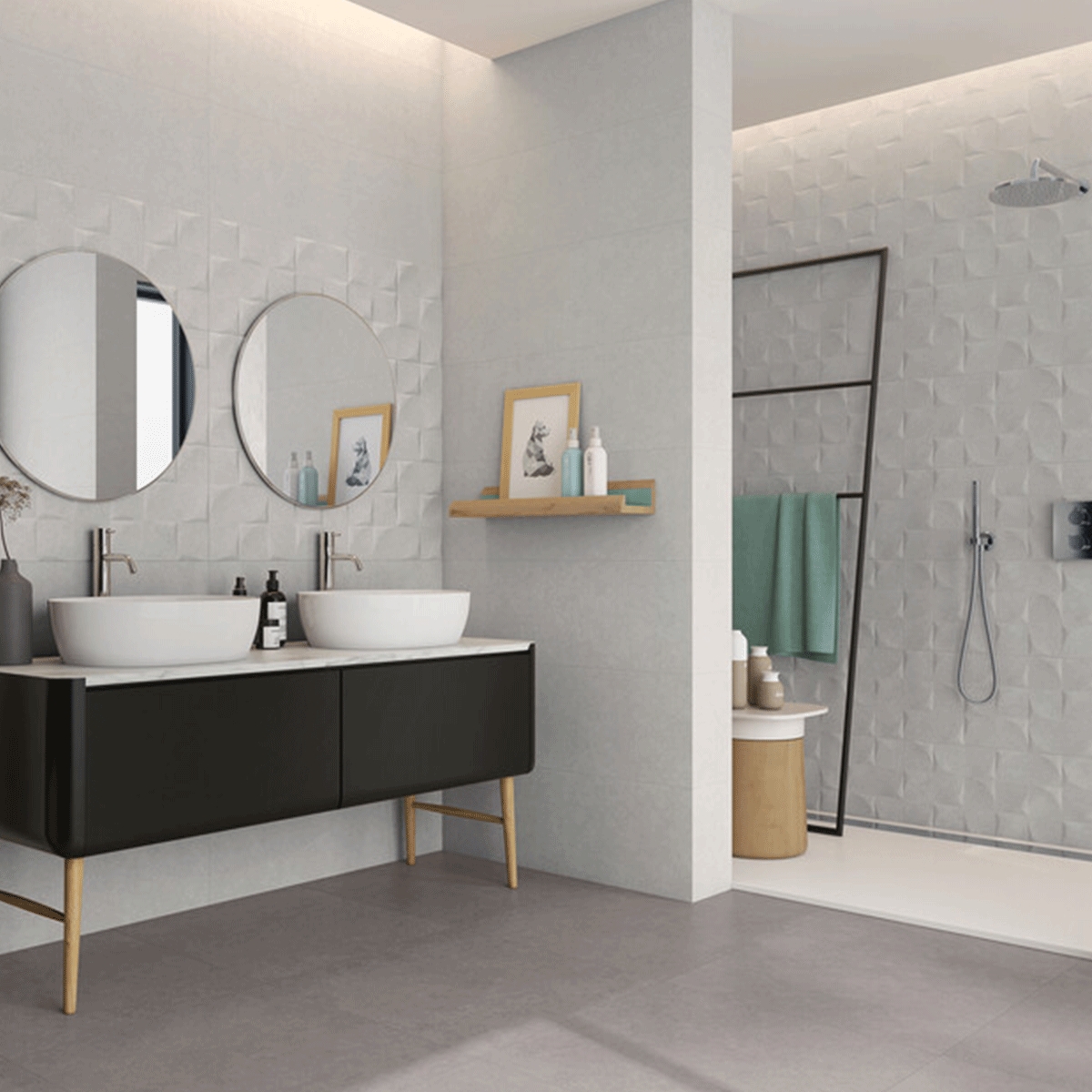 Casa de banho com revestimento Rex Geo Ivory 30x90