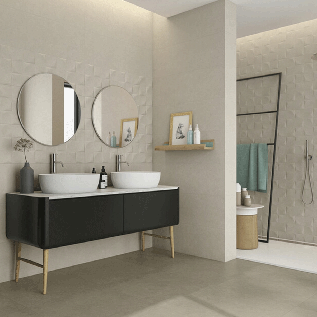 Casa de banho com revestimento Rex Geo Beige 30x90