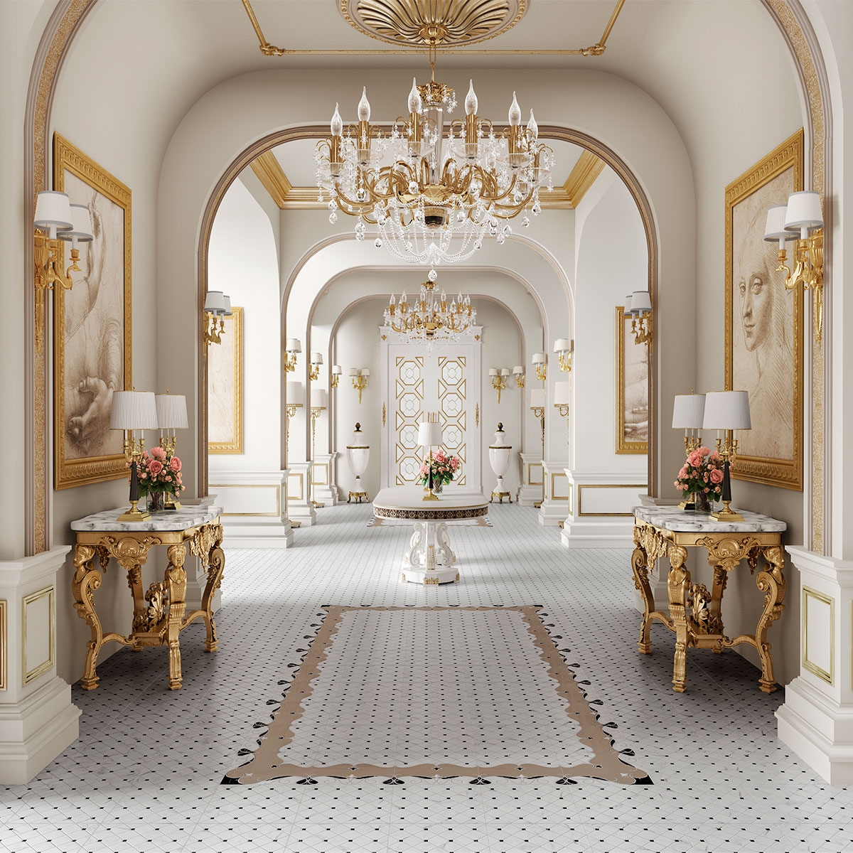 Intérieur avec revêtement de sol Siena Border 44x44