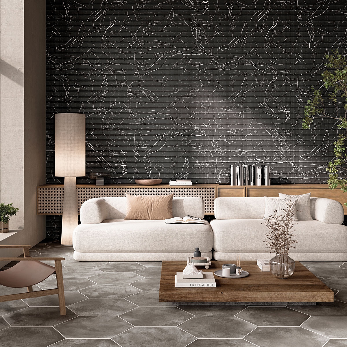 Intérieur avec revêtement Shell Marquina 40x120