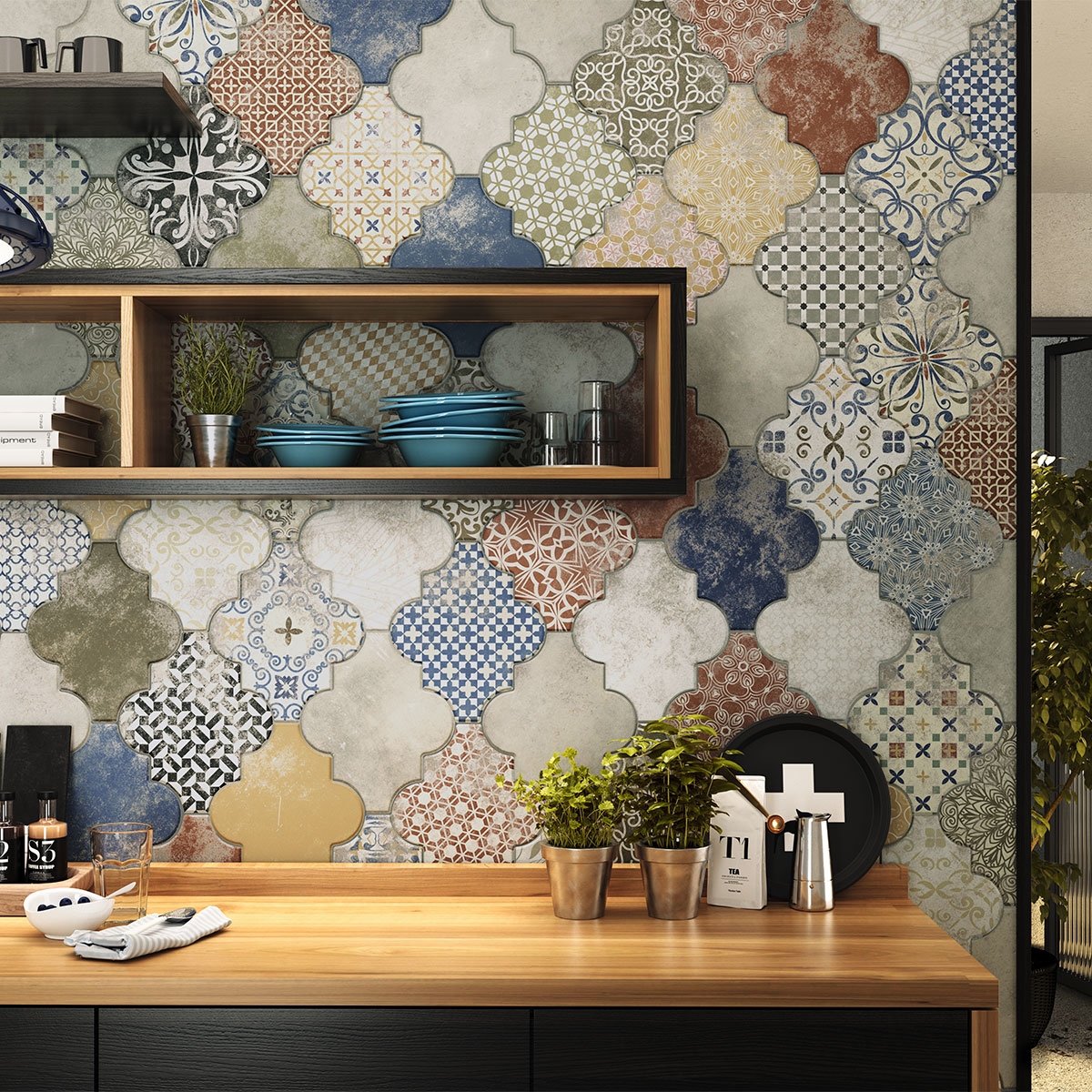 Cocina con Revestimiento Riga Patchwork 45x45