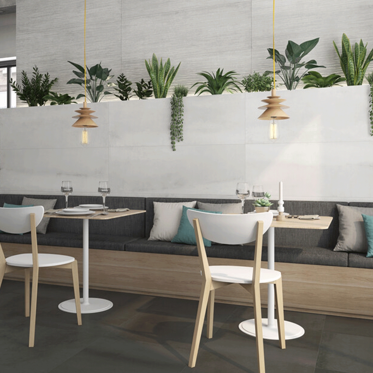 Interior com revestimento branco raspado por ferrugem 30x60